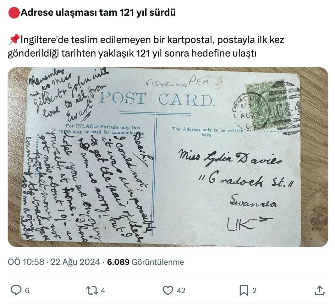 İngiltere'de 121 yıl sonra adresine ulaşan kartpostal haberi doğru mu? - Sayfa 2