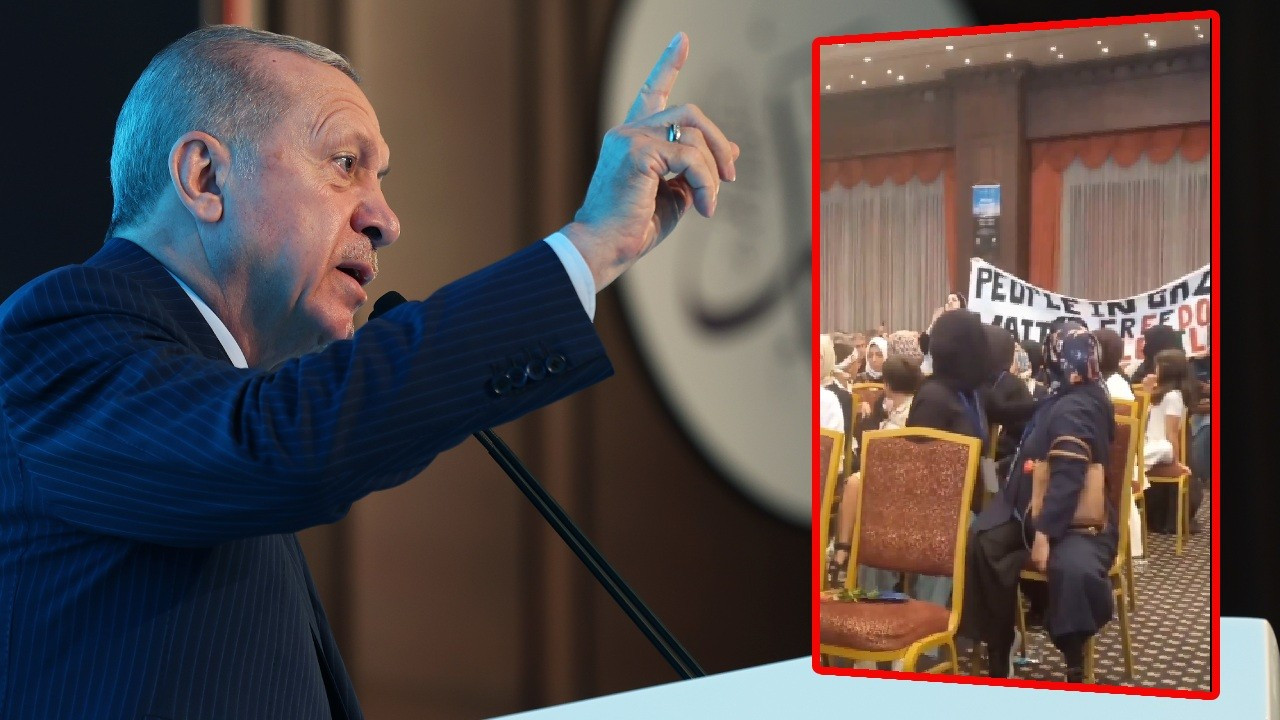 Erdoğan'ın konuşması sırasında Gazze'ye destek eylemi