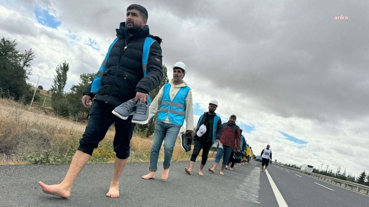 Fernas Madencilik işçilerinden 'yalın ayak' protesto