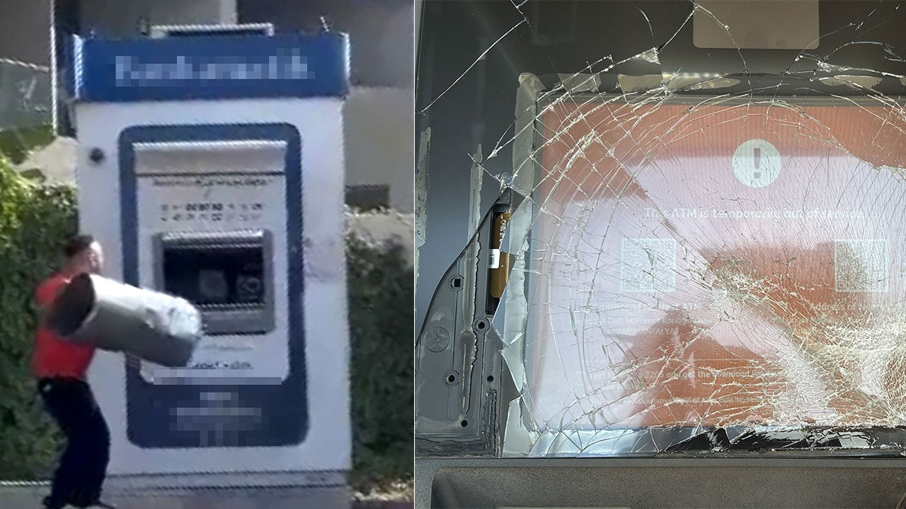 ATM'lere taş ve çöp kovasıyla saldırdı