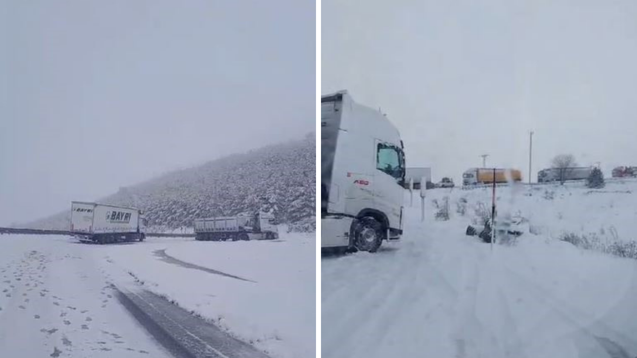 Ardahan'da kar yolları kapattı, tırlar mahsur kaldı