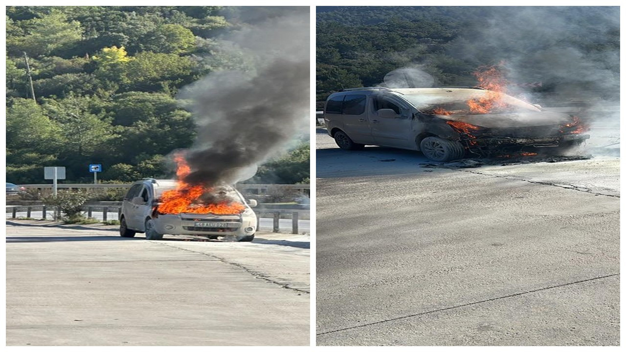 Bodrum'da hafif ticari araç yandı