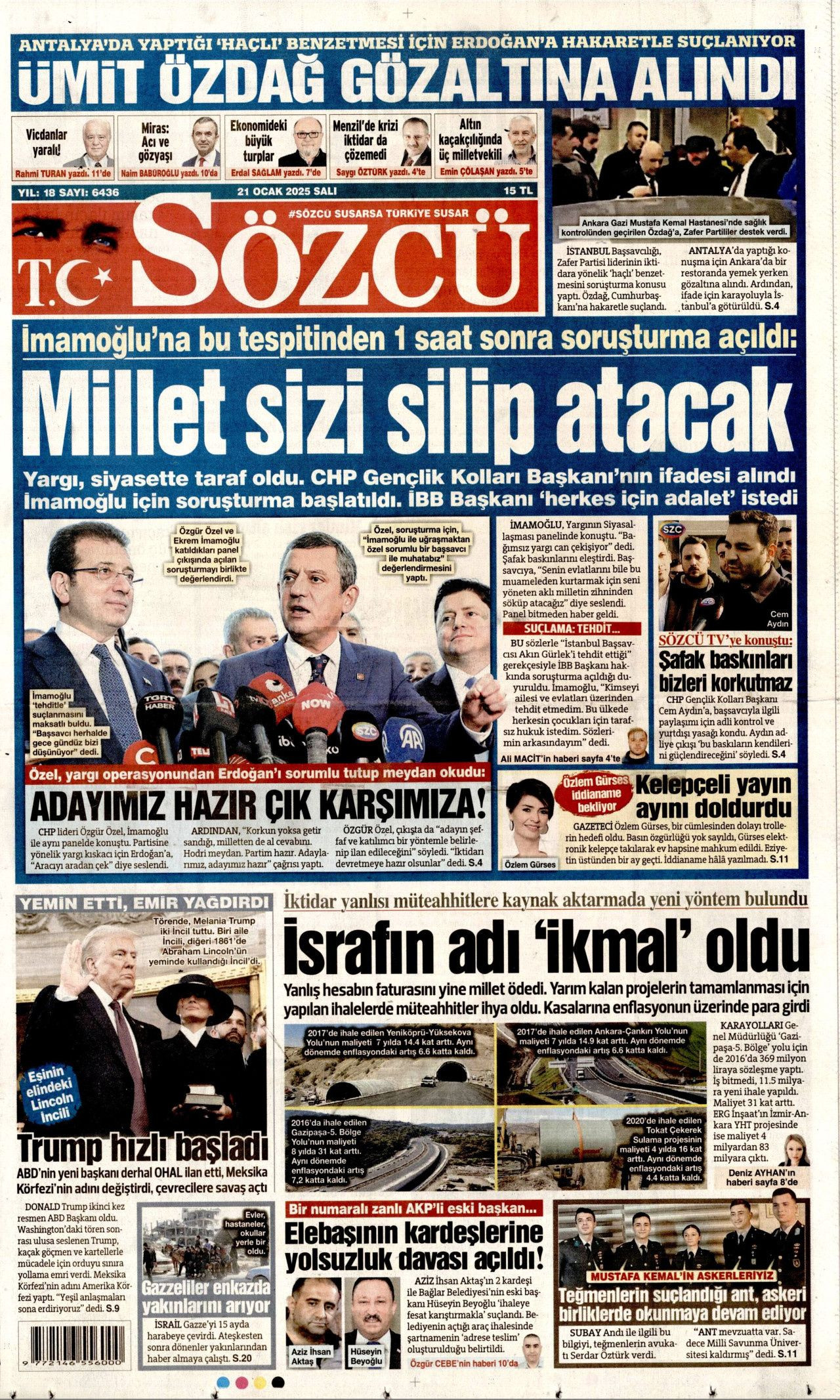 İmamoğlu'na soruşturma, Trump'ın 2. dönemi, Gazze'de esir takası: Bugünün gazete manşetleri - Sayfa 3